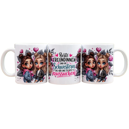 Beste Freundinnen sind die Schwestern die wir uns selbst aussuchen  - Panorama Tasse Weiß