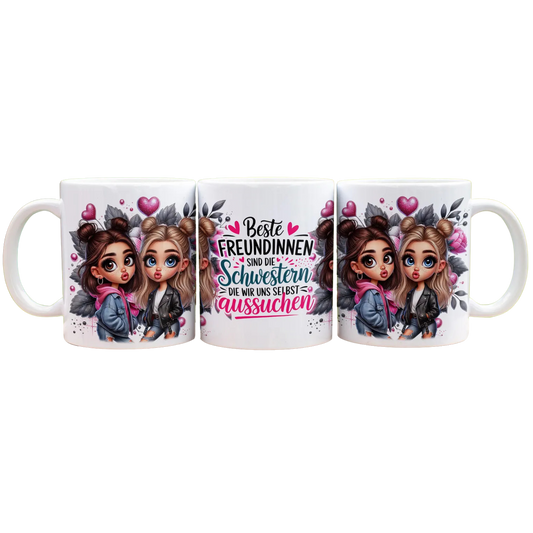 Beste Freundinnen sind die Schwestern die wir uns selbst aussuchen - Panorama Tasse Weiß
