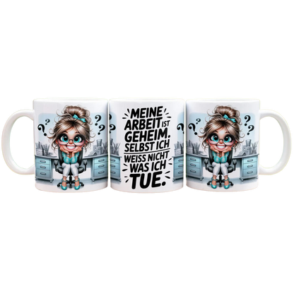 Meine Arbeit ist geheim  - Panorama Tasse Weiß
