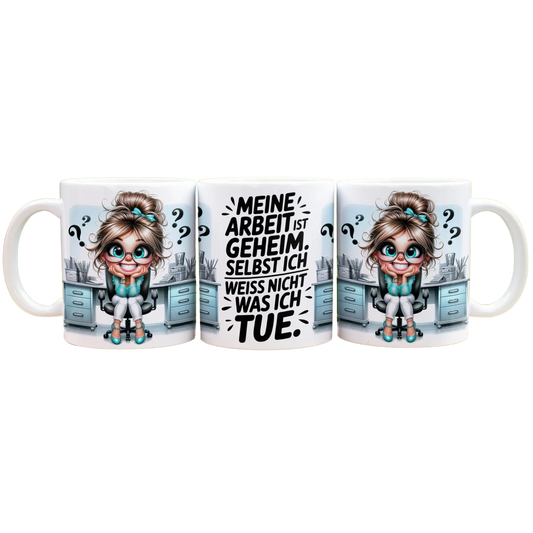 Meine Arbeit ist geheim - Panorama Tasse Weiß