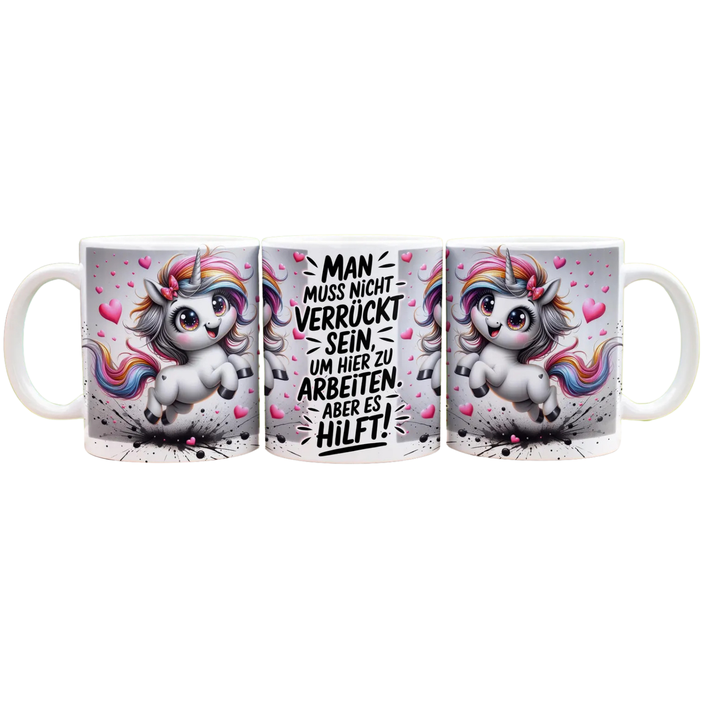 Man muss nicht verrückt sein um hier zu arbeiten aber es hilft  - Panorama Tasse Weiß