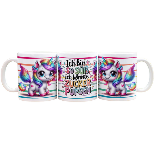 Ich bin so süß ich könnte Zucker pupsen  - Panorama Tasse Weiß