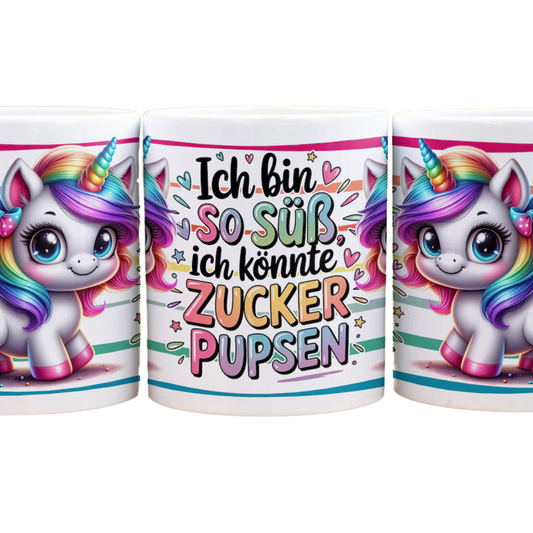 Ich bin so süß ich könnte Zucker pupsen - Panorama Tasse Weiß