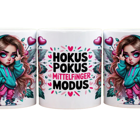 Hocus Pocus Mittelfinger Modus - Panorama Tasse Weiß