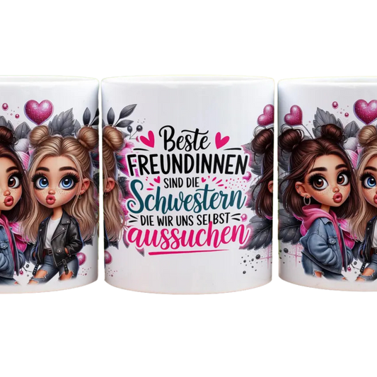 Beste Freundinnen sind die Schwestern die wir uns selbst aussuchen - Panorama Tasse Weiß