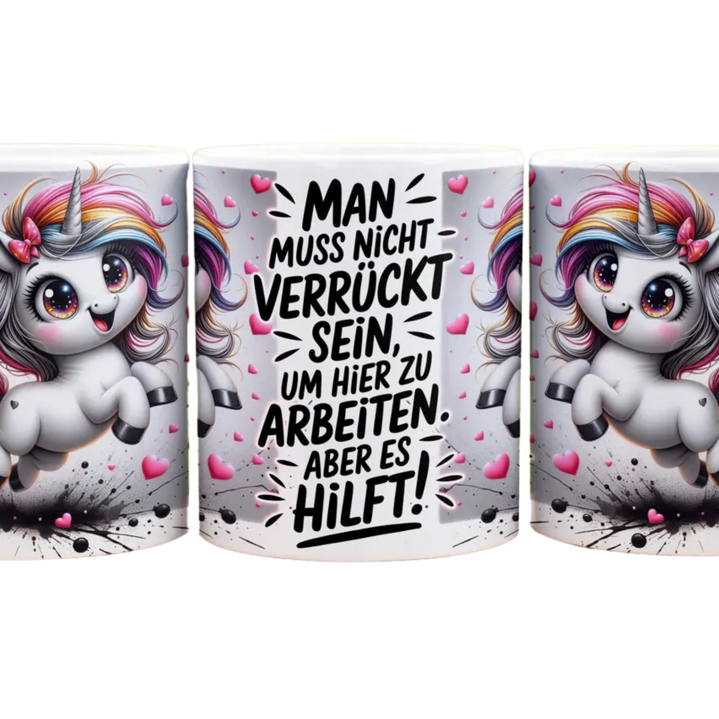 Man muss nicht verrückt sein um hier zu arbeiten aber es hilft  - Panorama Tasse Weiß