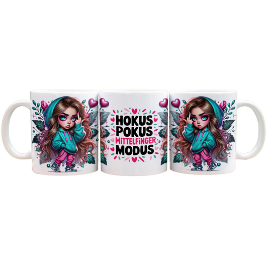 Hocus Pocus Mittelfinger Modus - Panorama Tasse Weiß